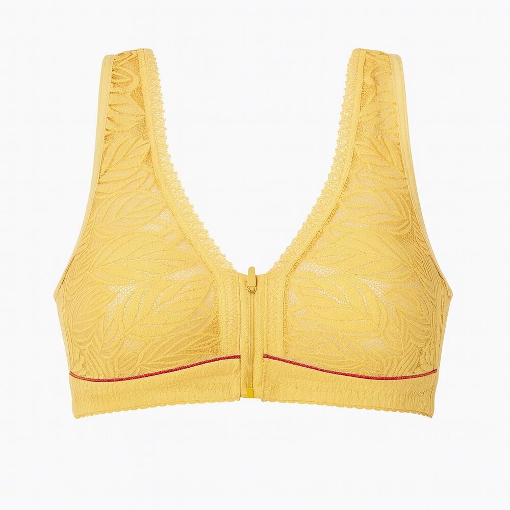 3/$20 Bundle • Yellow Leaf Lace Front-Zip Bralette Wireless Size 36